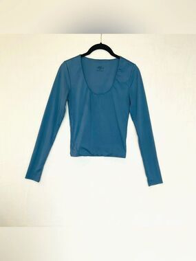 SWS Contour Athletic Slate Blue Long Sleeve Bodysuit Top S Double Lined Matte